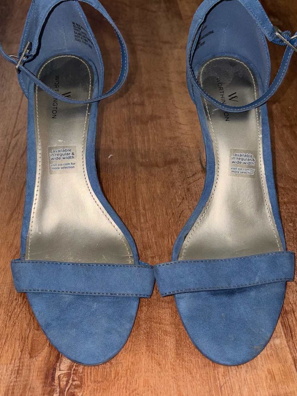 Worthington Blue Suede Open-Toe Ankle Strap Heels